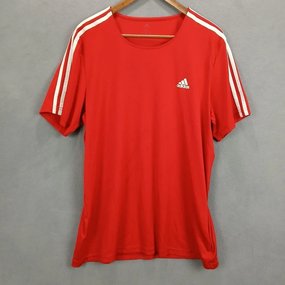 Adidas Climalite T‎ Shirt Mens XL Red Logo Regular Fit Ribbed Crew Neck Athletic